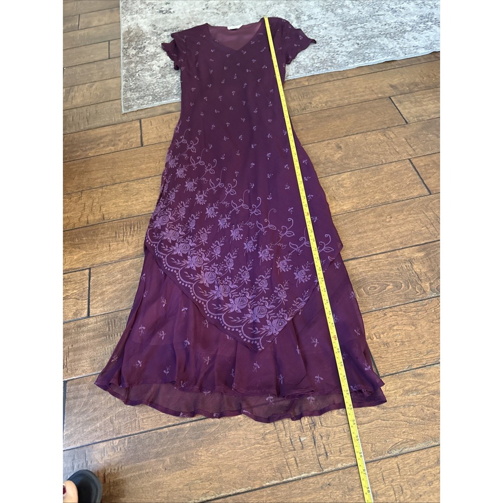Vintage 90s Beaded Asymmetrical Bias Cut Maxi Dress  Sz 8 V-Neck Rayon Burgundy‎ - Picture 15 of 15